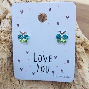 Girls Sterling Silver Butterfly Crystal Earrings